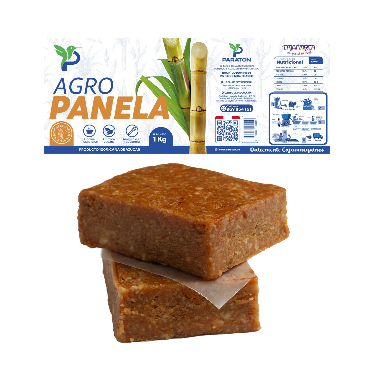 afagf PANELA EN BARRA SOLIDA 100% NATURAL - Endulzante Artesanal de Caña de Azúcar Cajamarquino (1KG) - Image 1